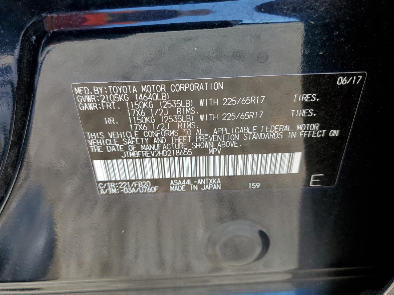 JTMBFREV2HD218655 2017 Toyota Rav4 Le