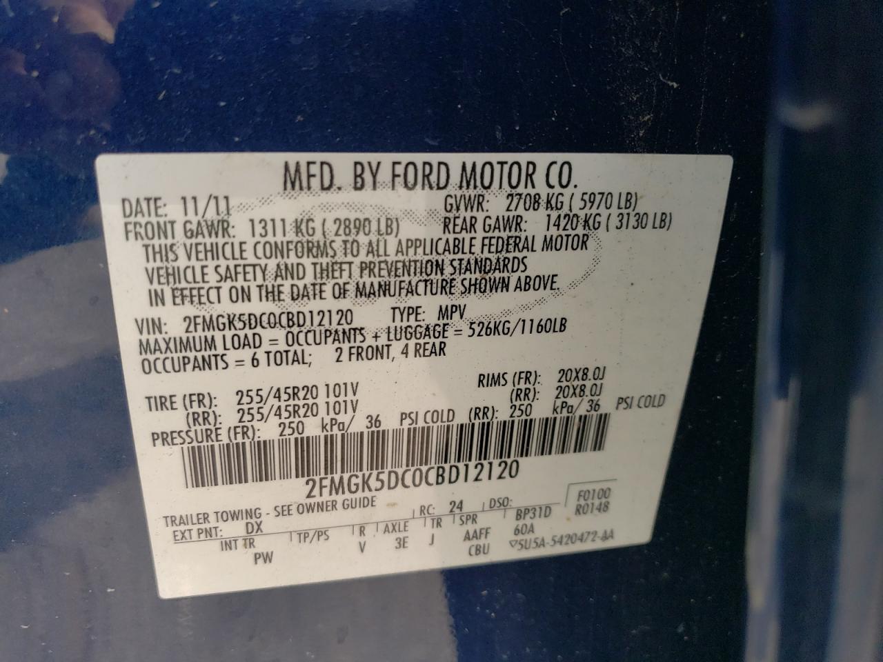2FMGK5DC0CBD12120 2012 Ford Flex Limited