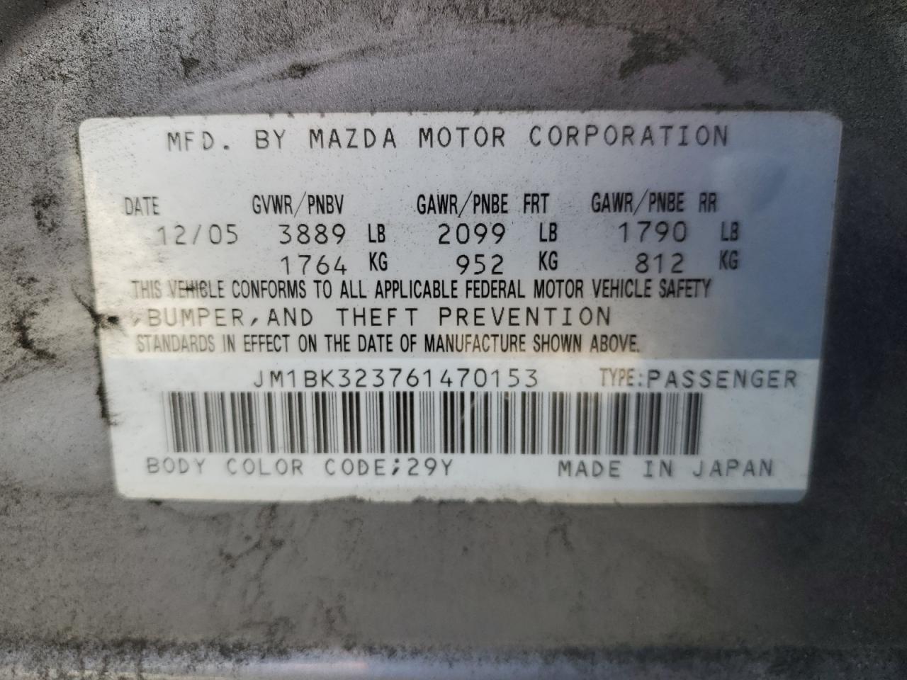 JM1BK323761470153 2006 Mazda 3 S