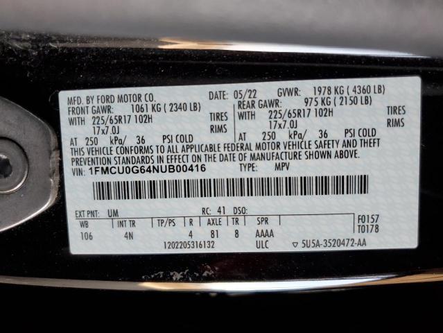 2022 Ford Escape Se VIN: 1FMCU0G64NUB00416 Lot: 60090744