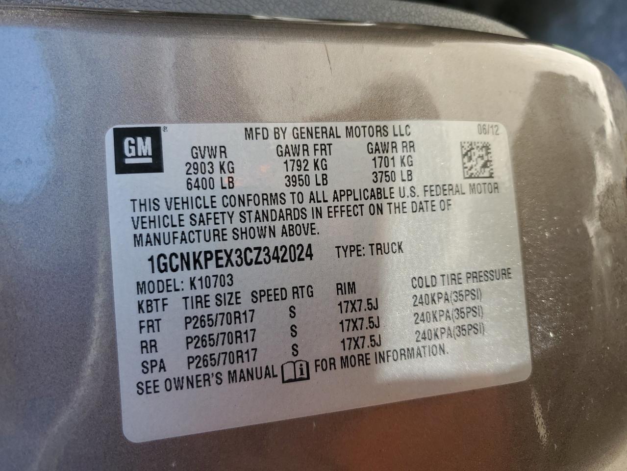 1GCNKPEX3CZ342024 2012 Chevrolet Silverado K1500