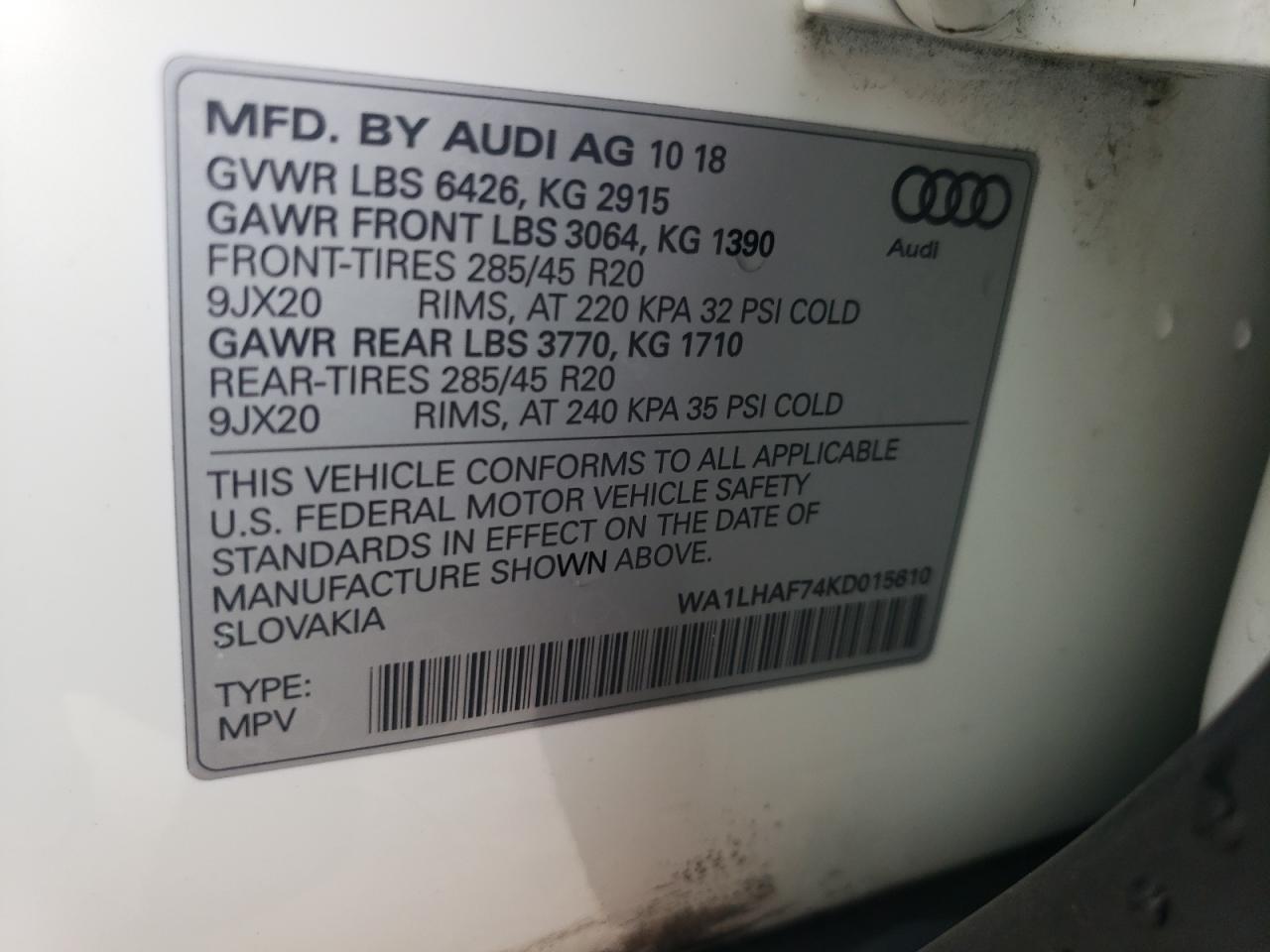 WA1LHAF74KD015610 2019 Audi Q7 Premium Plus