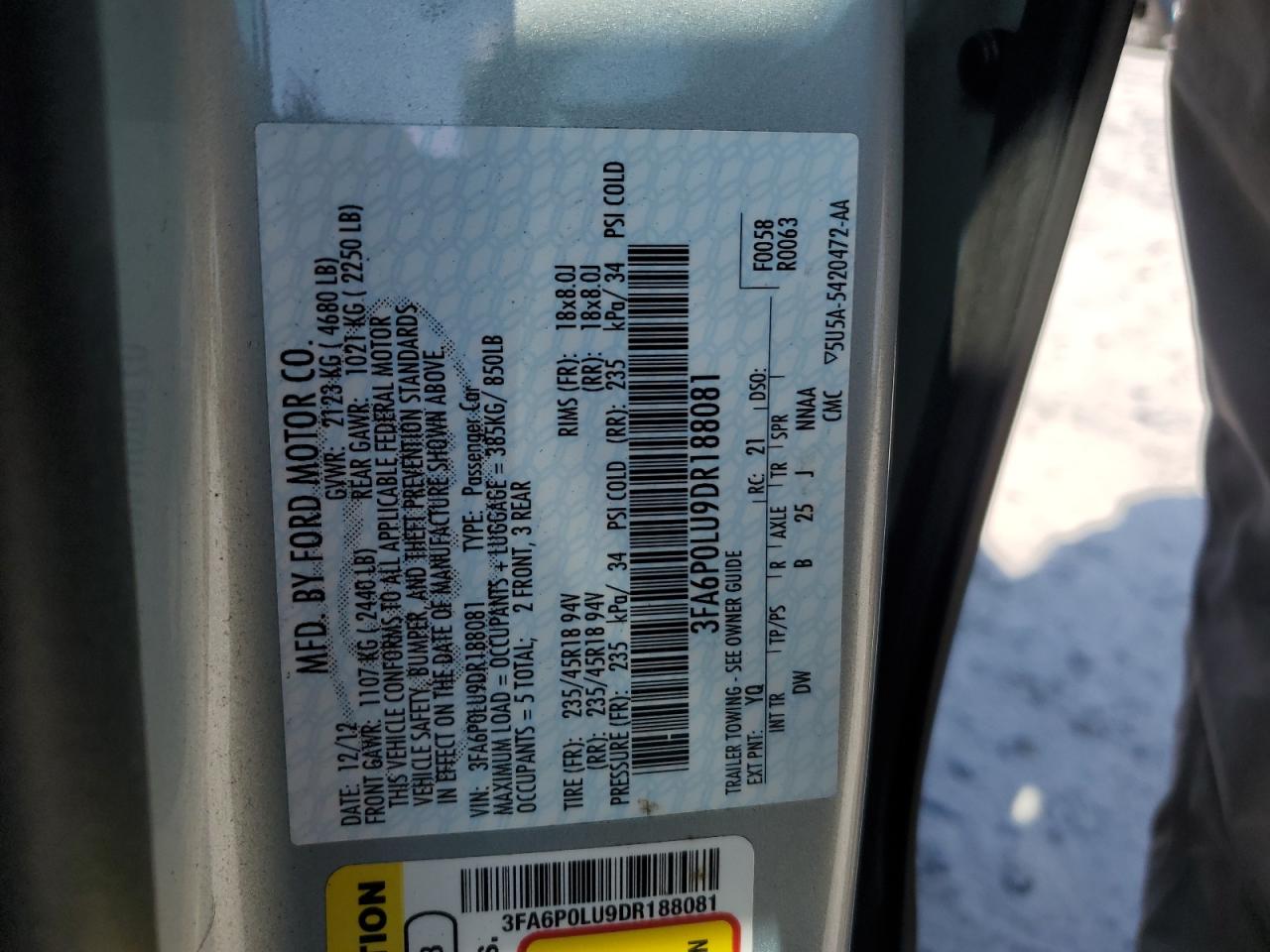 3FA6P0LU9DR188081 2013 Ford Fusion Se Hybrid