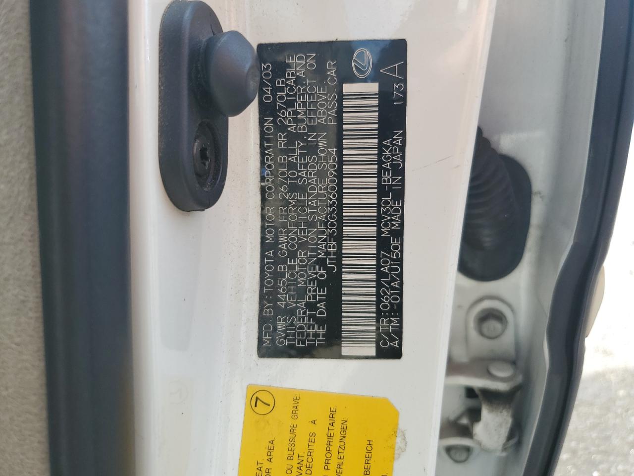 JTHBF30G336009054 2003 Lexus Es 300