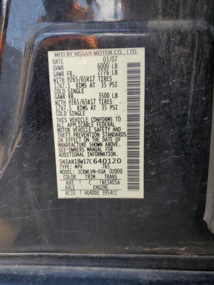5N1AR18W17C640120 2007 Nissan Pathfinder Le