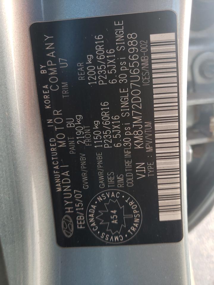 KM8JM72D07U656988 2007 Hyundai Tucson Gl