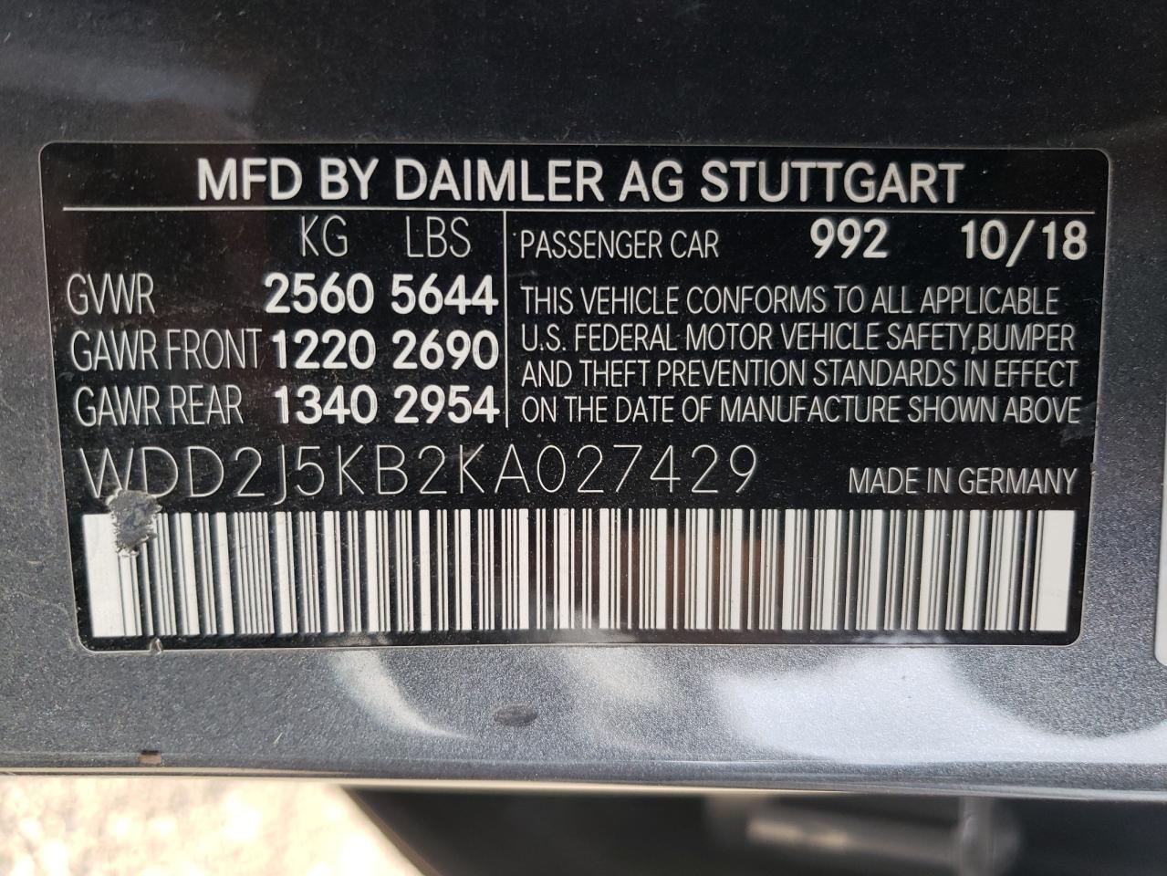 WDD2J5KB2KA027429 2019 Mercedes-Benz Cls 450 4Matic