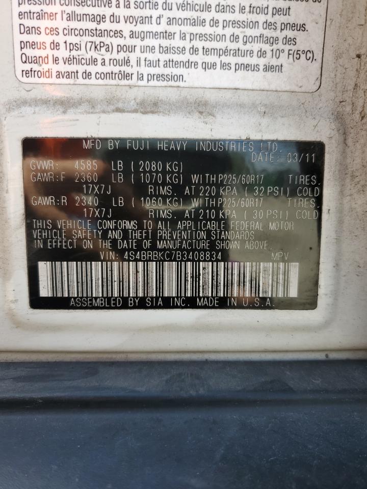 4S4BRBKC7B3408834 2011 Subaru Outback 2.5I Limited