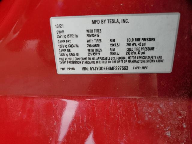 2021 TESLA MODEL Y - 5YJYGDEE4MF297663