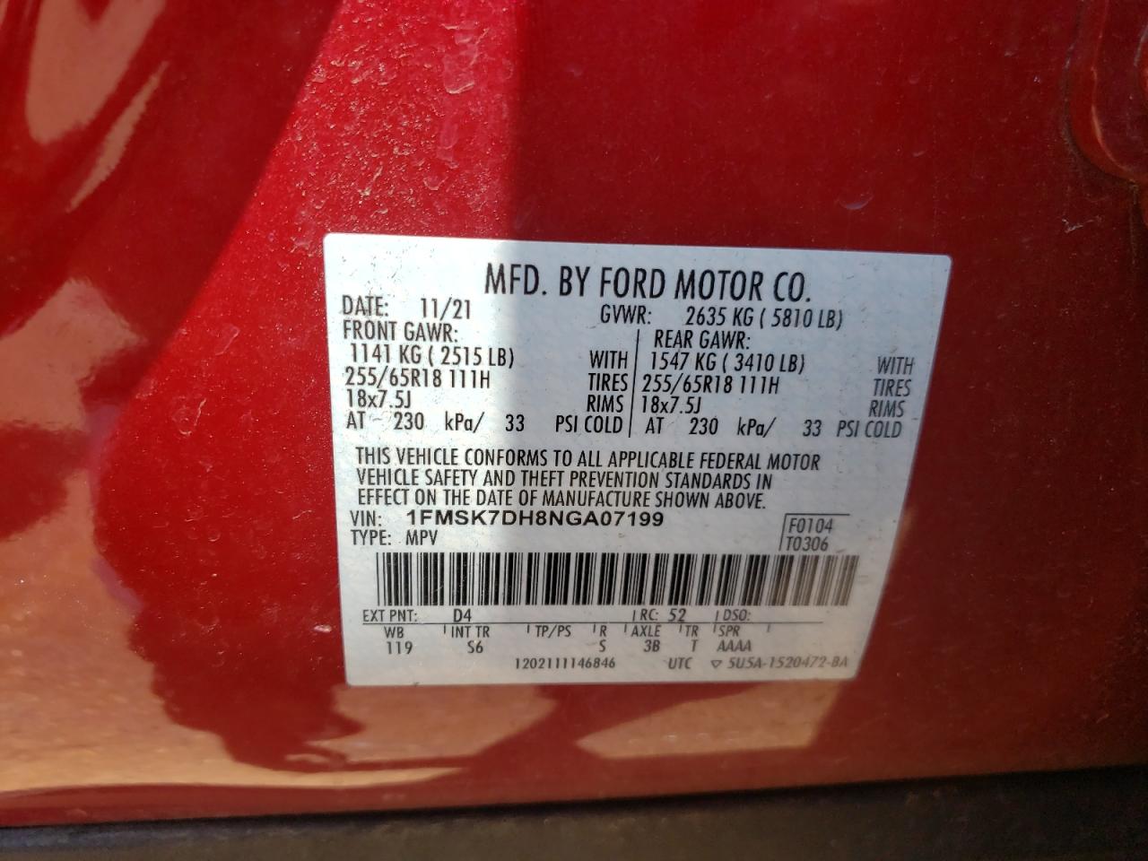 1FMSK7DH8NGA07199 2022 Ford Explorer Xlt