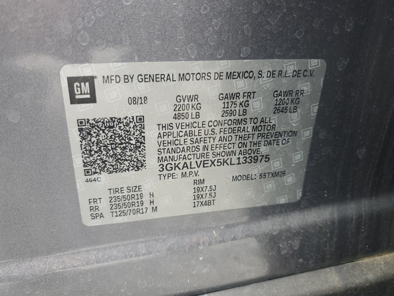 3GKALVEX5KL133975 2019 GMC Terrain Slt