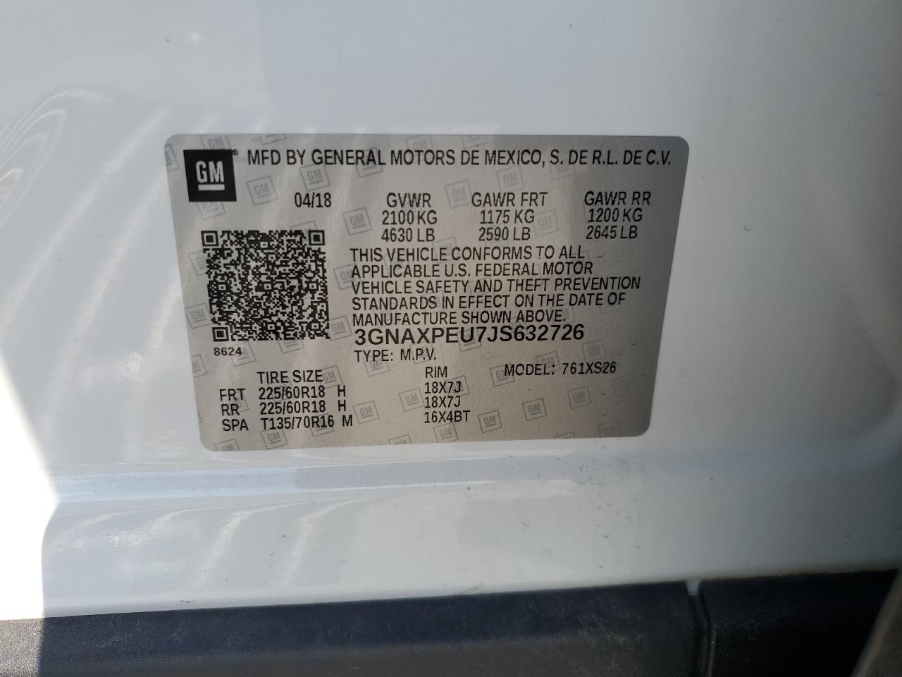 3GNAXPEU7JS632726 2018 Chevrolet Equinox Premier