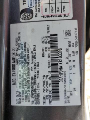 2012 Ford Fusion Se VIN: 3FAHP0HA1CR103398 Lot: 59798764
