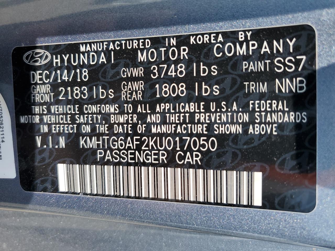 KMHTG6AF2KU017050 2019 Hyundai Veloster Base