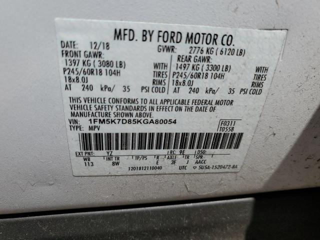 2019 FORD EXPLORER X - 1FM5K7D85KGA80054