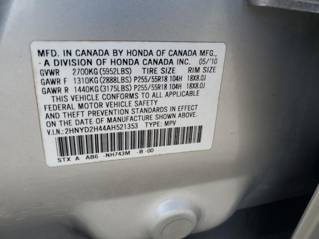 2HNYD2H44AH521353 2010 Acura Mdx Technology