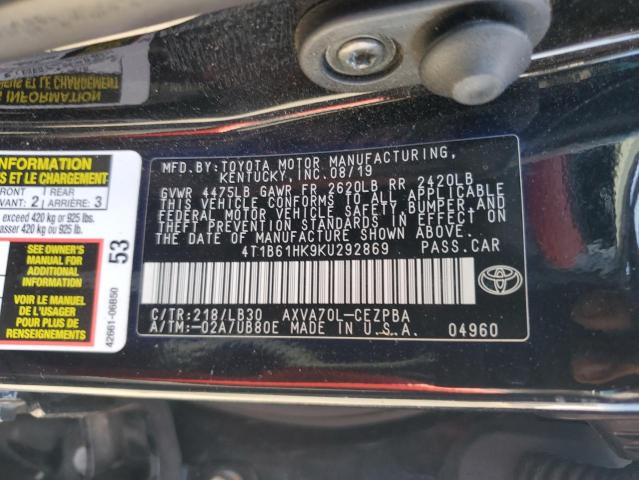 VIN 4T1B61HK9KU292869 2019 Toyota Camry, Xse no.12