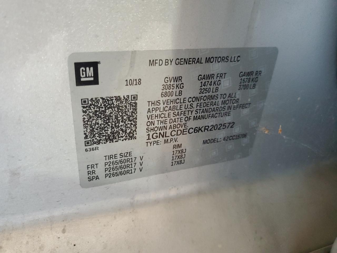 1GNLCDEC6KR202572 2019 Chevrolet Tahoe Police