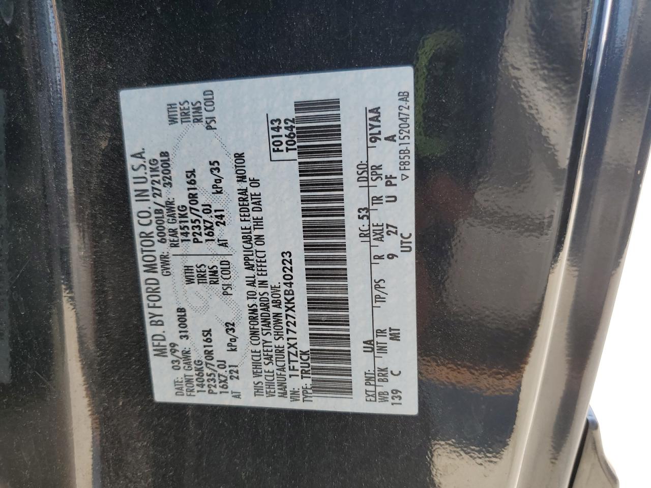 1FTZX1727XKB40223 1999 Ford F150