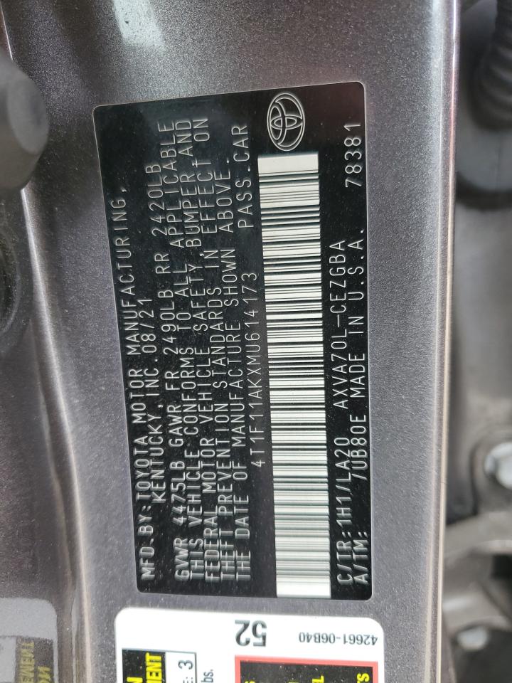 4T1F11AKXMU614173 2021 Toyota Camry Xle