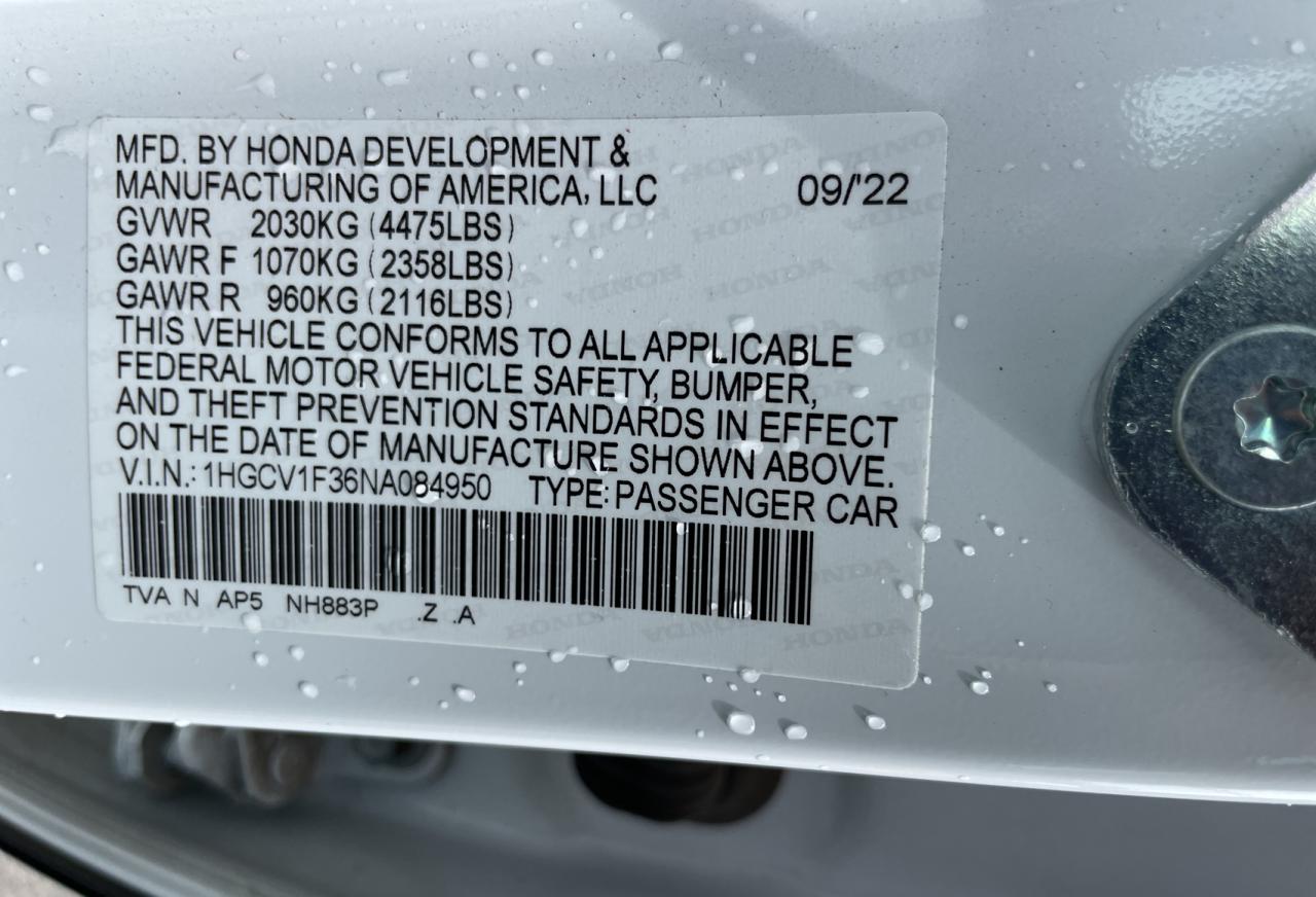 1HGCV1F36NA084950 2022 Honda Accord Sport