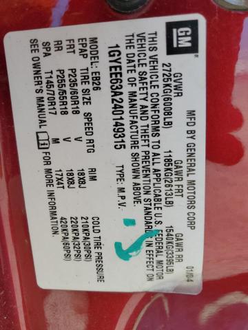 2004 Cadillac Srx VIN: 1GYEE63A240149315 Lot: 61786664