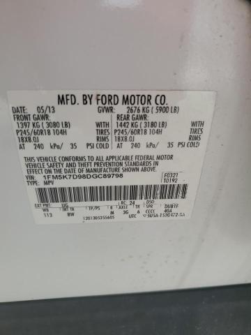 2013 Ford Explorer Xlt VIN: 1FM5K7D98DGC89798 Lot: 61713544