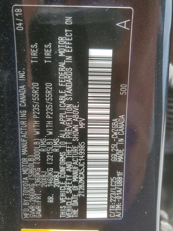 2T2BZMCA5JC149985 2018 Lexus Rx 350 Base