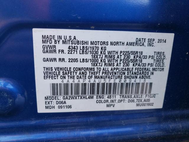 2015 MITSUBISHI OUTLANDER - 4A4AP4AU5FE009418