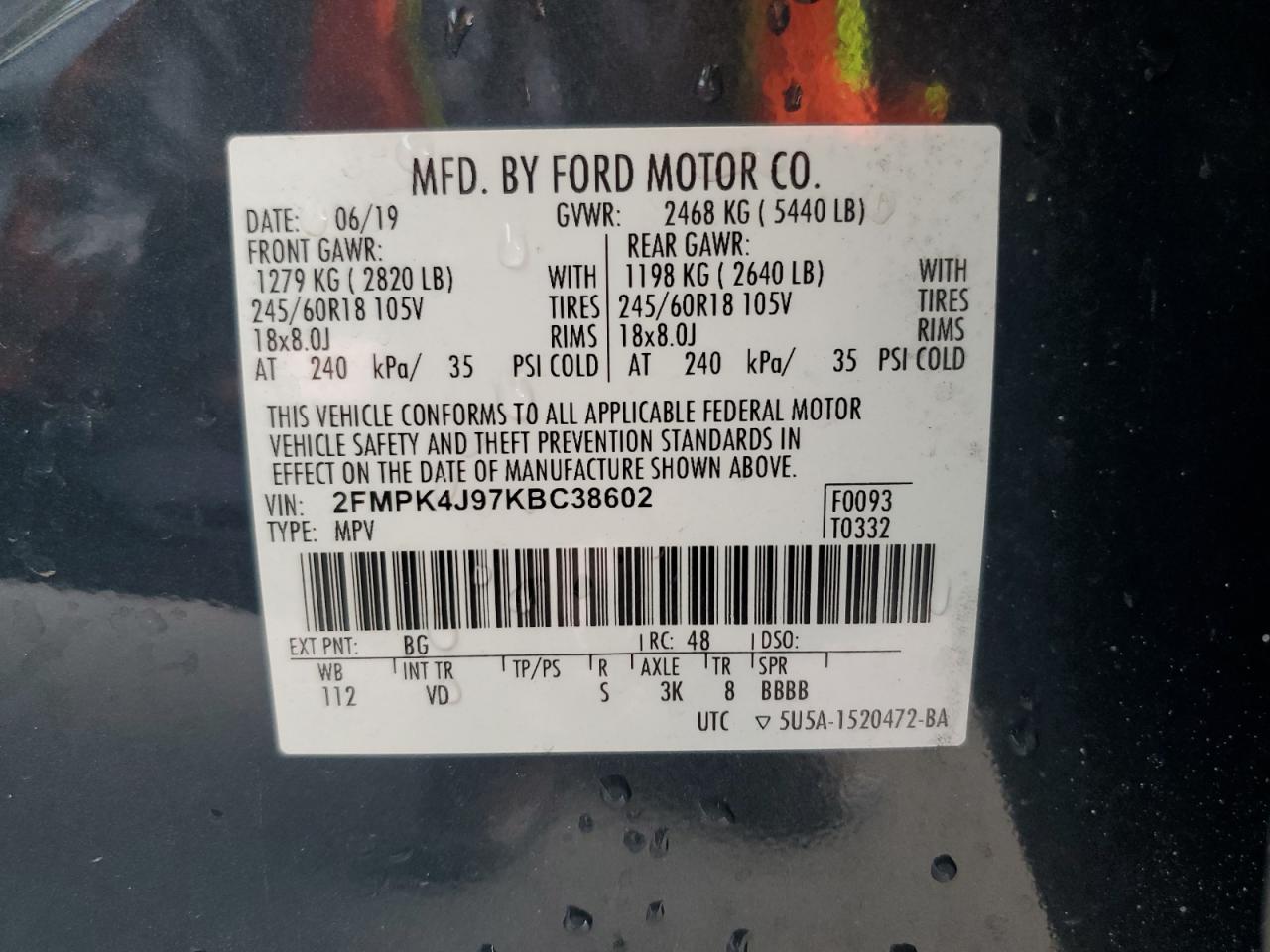 2FMPK4J97KBC38602 2019 Ford Edge Sel