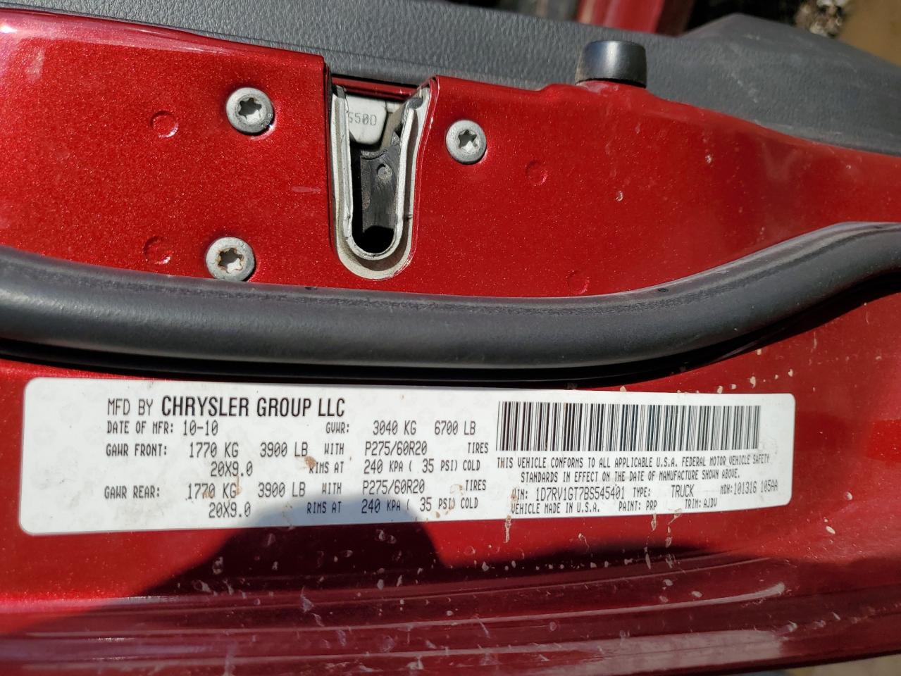 1D7RV1GT7BS545401 2011 Dodge Ram 1500