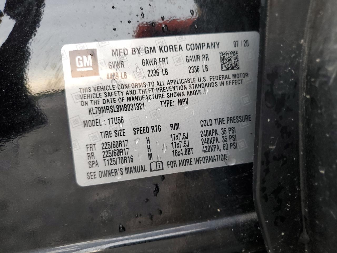 KL79MRSL8MB031821 2021 Chevrolet Trailblazer Lt