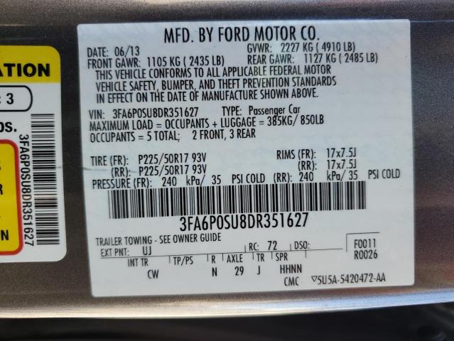 2013 Ford Fusion Titanium Phev VIN: 3FA6P0SU8DR351627 Lot: 61832984