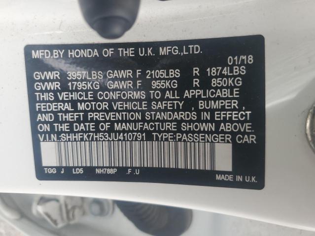 2018 Honda Civic Ex VIN: SHHFK7H53JU410791 Lot: 61460934