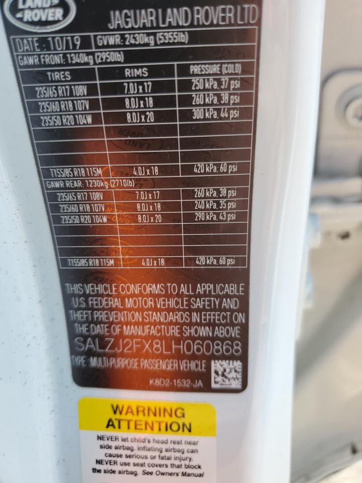 SALZJ2FX8LH060868 2020 Land Rover Range Rover Evoque S