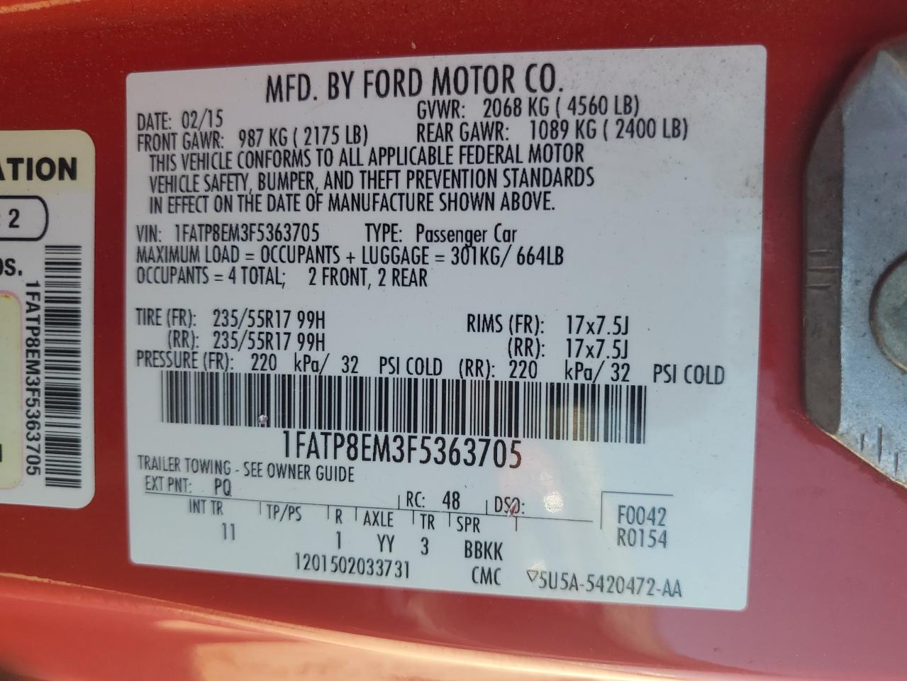 1FATP8EM3F5363705 2015 Ford Mustang