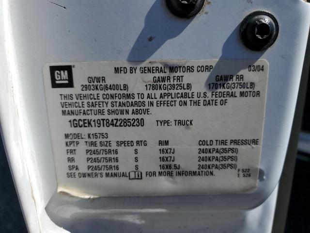 2004 Chevrolet Silverado K1500 VIN: 1GCEK19T84Z285230 Lot: 62050854