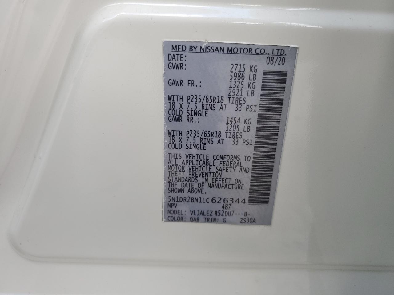 5N1DR2BN1LC626344 2020 Nissan Pathfinder Sv