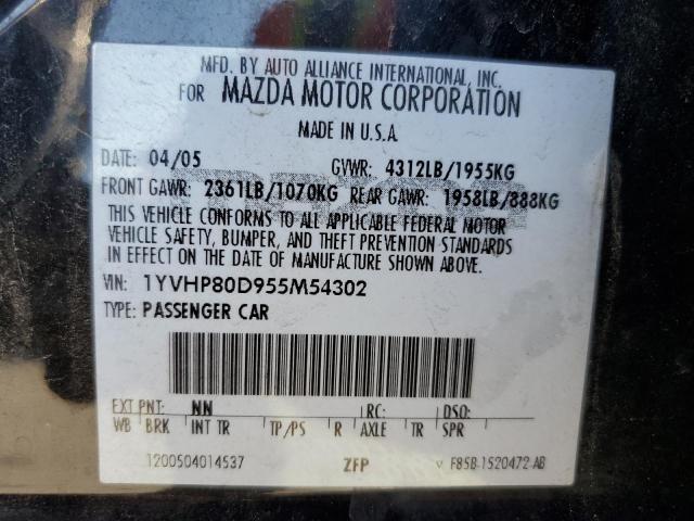 2005 Mazda 6 S VIN: 1YVHP80D955M54302 Lot: 62642914