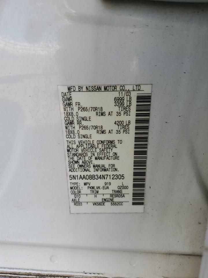 5N1AA08B34N712305 2004 Nissan Armada Se