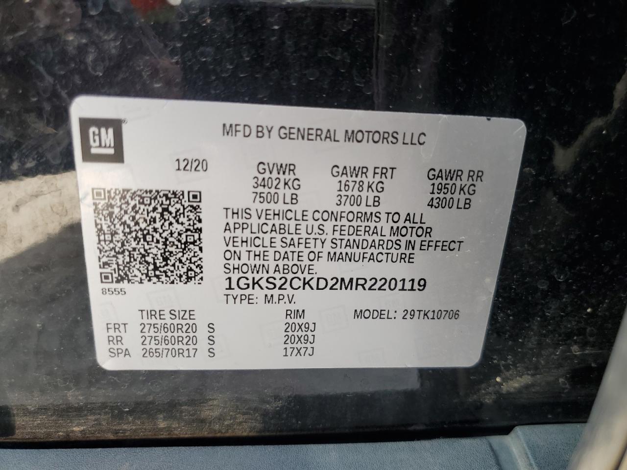 2021 GMC Yukon At4 vin: 1GKS2CKD2MR220119