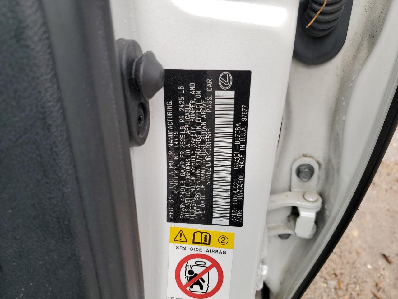 58ABZ1B16KU035586 2019 Lexus Es 350