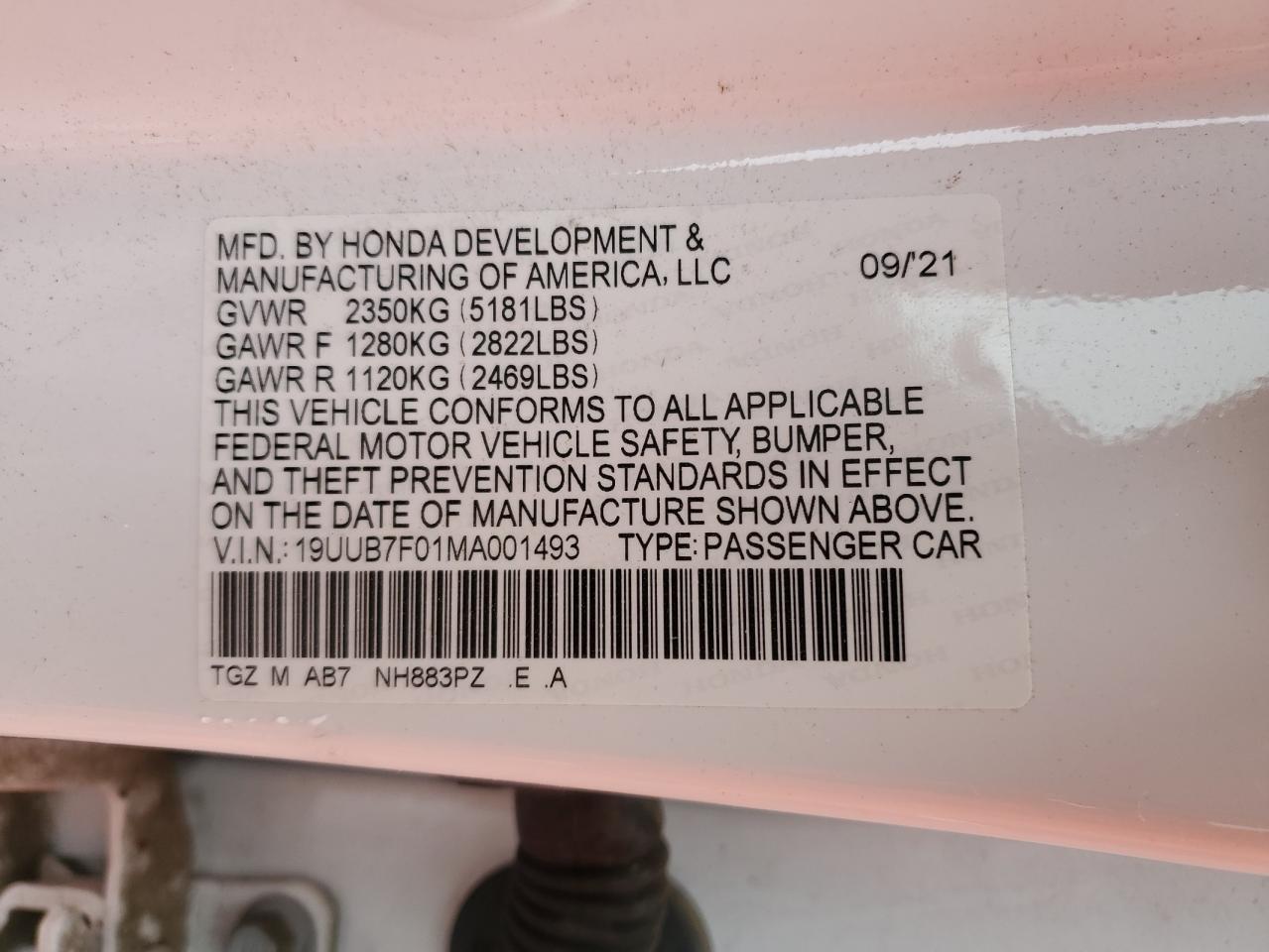 19UUB7F01MA001493 2021 Acura Tlx Type S
