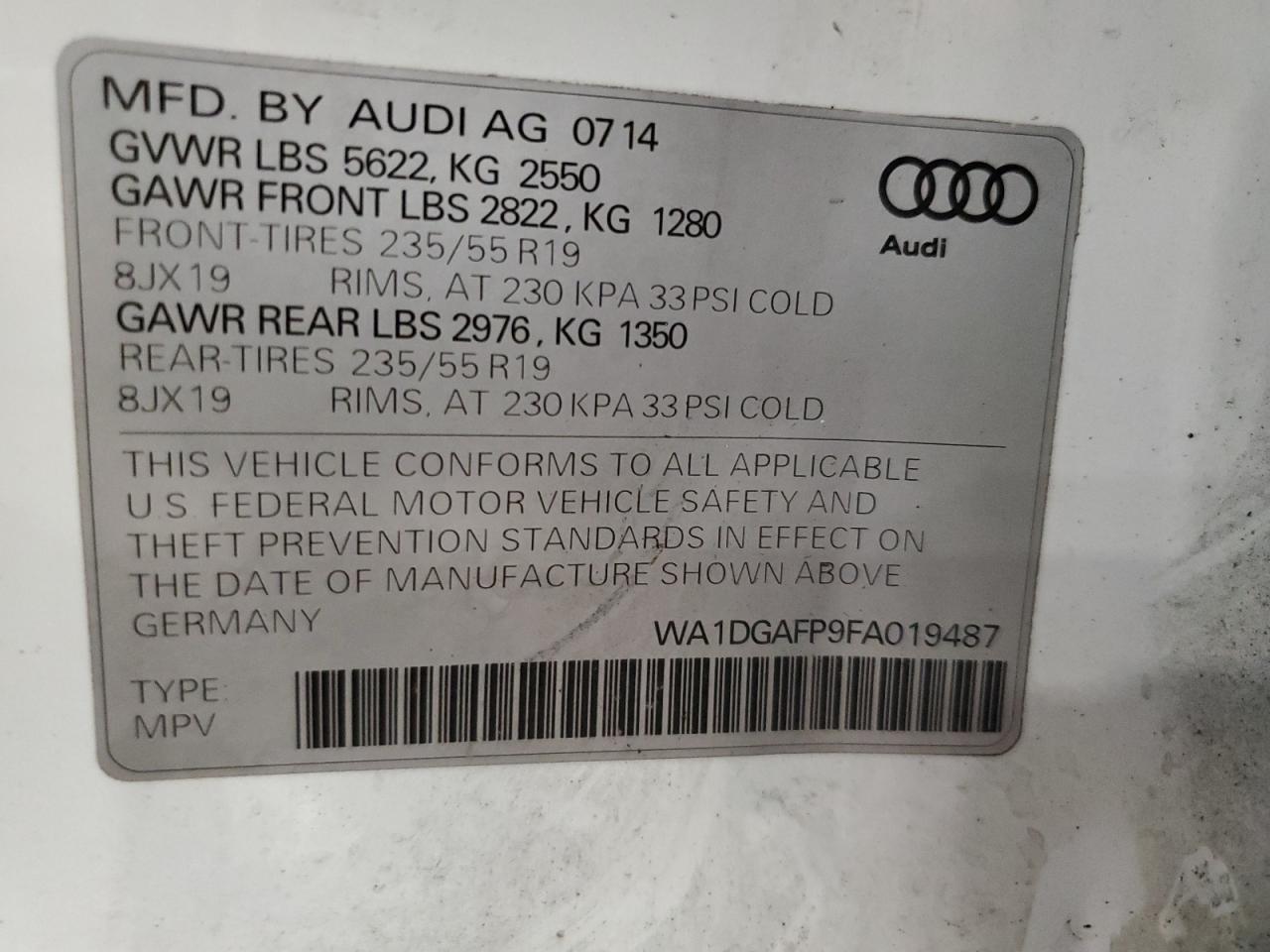 WA1DGAFP9FA019487 2015 Audi Q5 Premium Plus