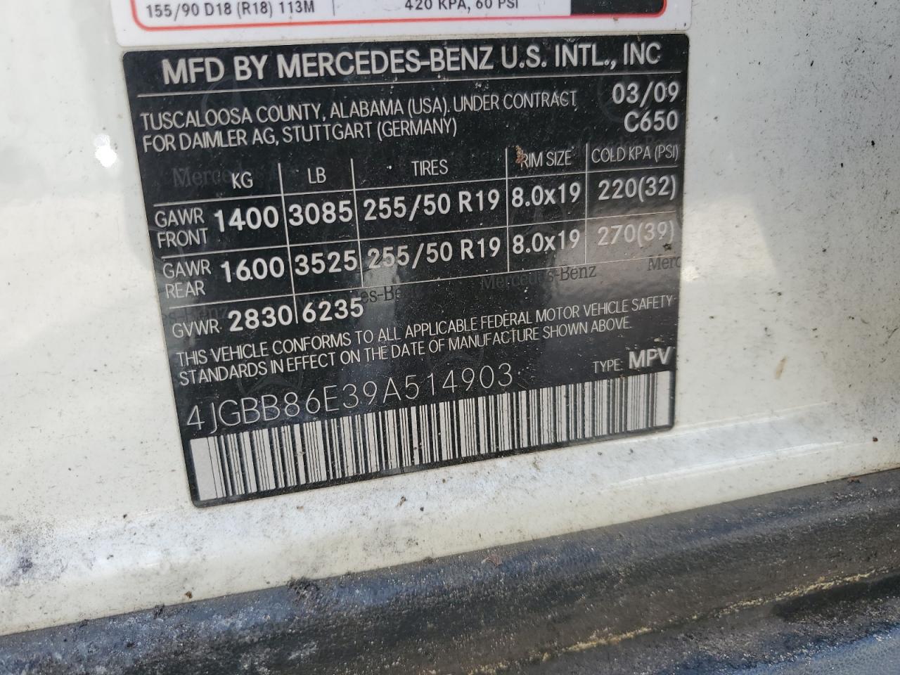 4JGBB86E39A514903 2009 Mercedes-Benz Ml 350