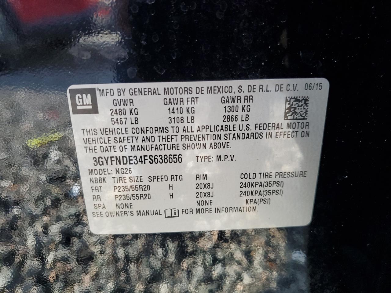 3GYFNDE34FS638656 2015 Cadillac Srx Premium Collection