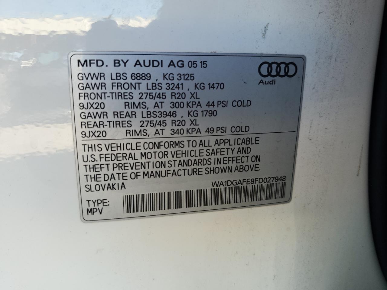 WA1DGAFE8FD027948 2015 Audi Q7 Prestige