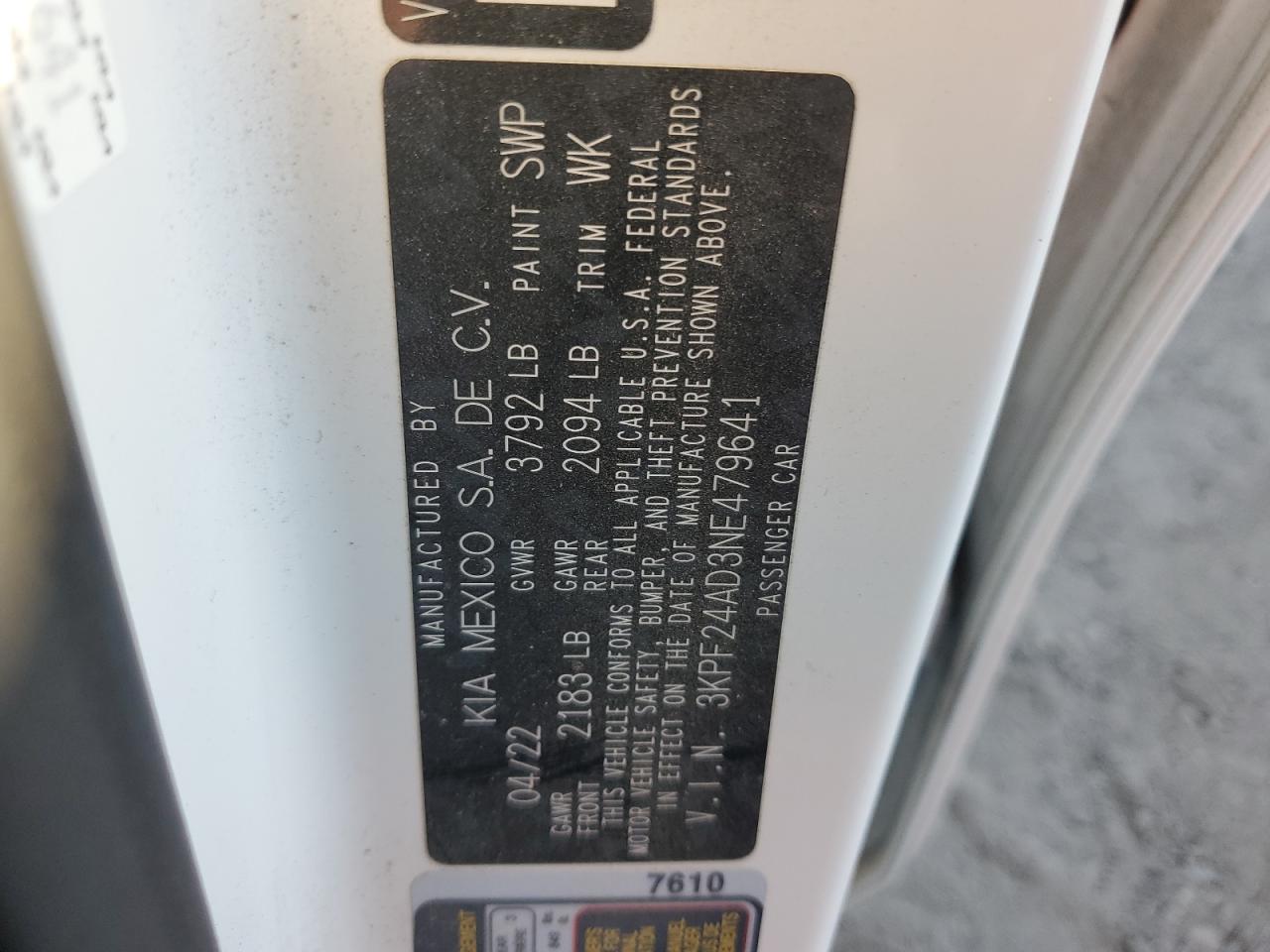 3KPF24AD3NE479641 2022 Kia Forte Fe