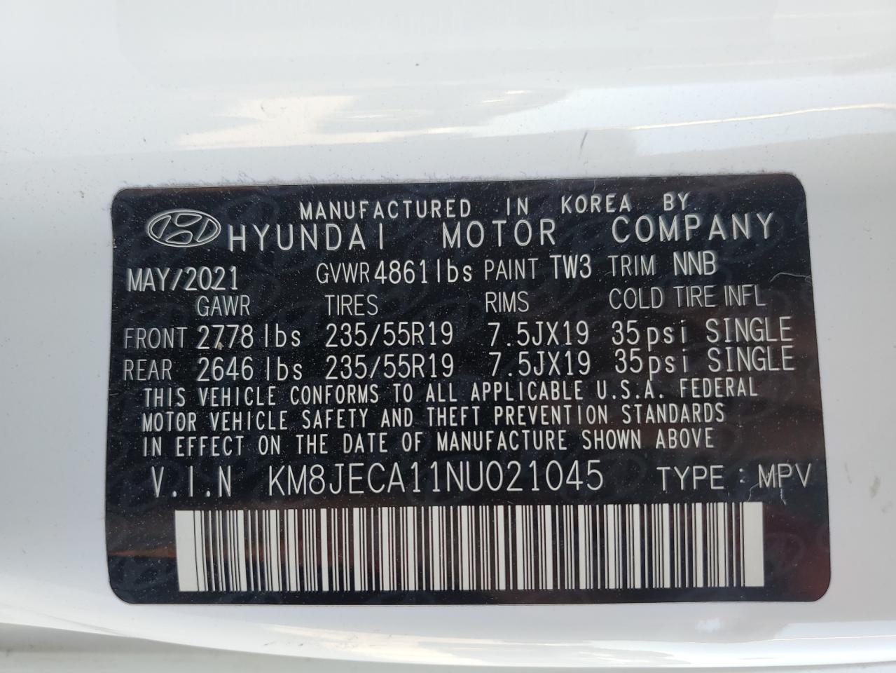 KM8JECA11NU021045 2022 Hyundai Tucson Limited
