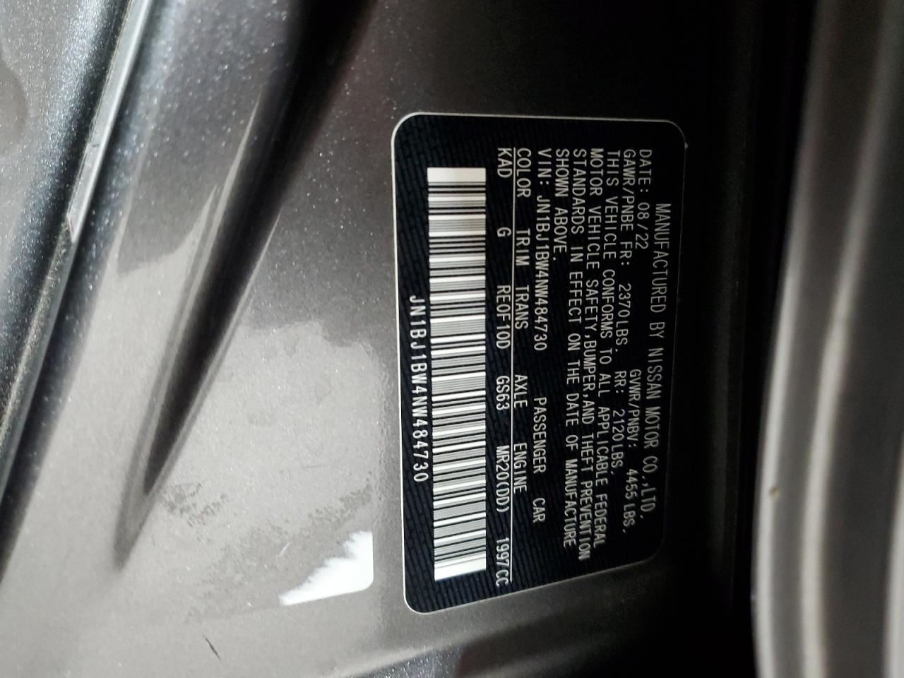 JN1BJ1BW4NW484730 2022 Nissan Rogue Sport Sv